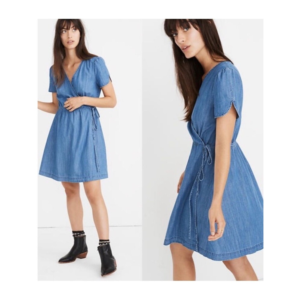 MADEWELL Chambray Denim Wrap Dress A-Line Cotton/Lyocell Size XS